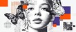 © Fernando - Artistic portrait of a young woman with butterfly illustrations and geometric shapes in a modern collage Concept of beauty, creativity, and digital art
