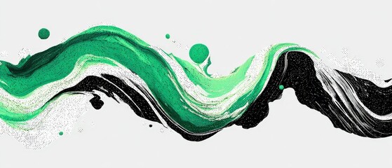 Poster - Abstract green and black fluid wave with halftone texture on white background Modern artistic design with dynamic flow and organic shapes for creative projects