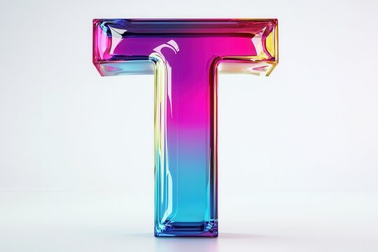 Translucent and iridescent initial letter t, beautifully isolated on white background