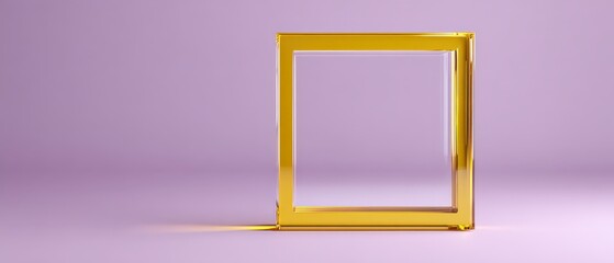 Poster - Minimalist golden frame on pastel purple background Elegant square border with empty space for product display or text Luxury and modern design concept