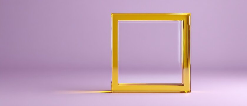 Minimalist golden frame on pastel purple background Elegant square border with empty space for product display or text Luxury and modern design concept