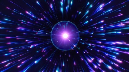 Poster - Stunning Cosmic Light Burst Vibrant Blue and Purple Starburst on Black Background.