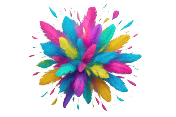 Aufkleber - Colorful feathers exploding, creating a vibrant design, isolated on transparent background, ideal for creative projects