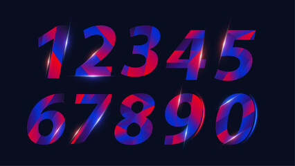Poster - Colorful Gradient Number Style Font. One to Nine Isolated Letters. Birthday numbers Vector design elements. Modern numbers set. Vector 3d illustration. Realistic Neon characters. 
