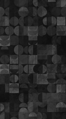 Poster - Black grunge geometric pattern with squares, circles and semi circles. Vertical looped video animation