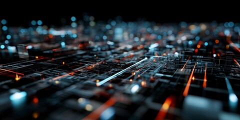 Abstract Circuit Board with Glowing Lights