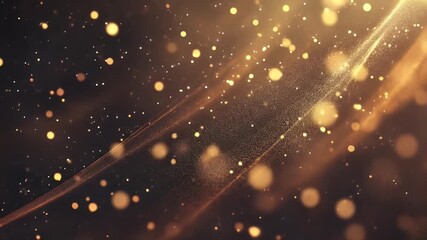 Poster - Abstract golden particle flow against a dark background with bokeh effects and flowing lines perfect for luxury themes.