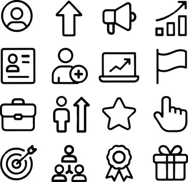 Minimalist Outline Business and Management Simple Symbol Line Icons Set