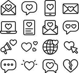 Poster - Minimalist Outline Heart Shape Symbol Related to Love and Romance Icon Set