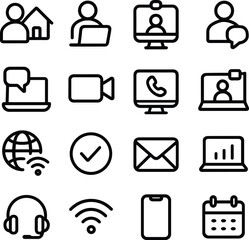 Aufkleber - Simple Outline Line Art Icon Set About Communication and Online Meeting