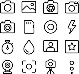 Aufkleber - Simple Outline Digital Camera Setting Sign and Symbol Interface Icon Set
