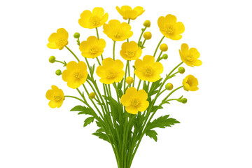Poster - Vibrant bouquet of yellow buttercup flowers isolated on a transparent background, perfect for spring and summer designs