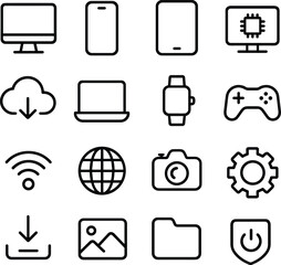 Fototapete - Simple Outline Stroke Electronic Gadget Device Technology Item Icon Set