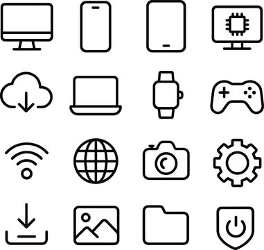 Simple Outline Stroke Electronic Gadget Device Technology Item Icon Set