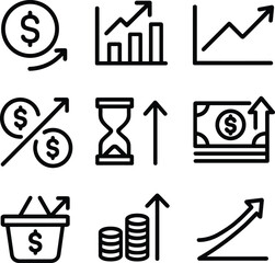 Poster - Minimalist Outline Finance and Investment Icon Set of Increasing Value Chart