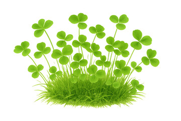 Poster - Vibrant green clover patch thrives amidst a bed of grass, presented on a transparent background for seamless integration