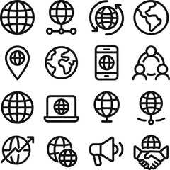 Poster - Simple Outline Earth Globe Icon Set for Business and Social Media Design