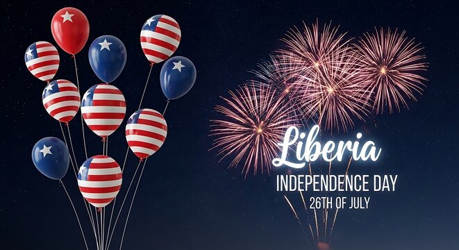 Liberian Independence Day Celebration: Patriotic Balloons and Fireworks