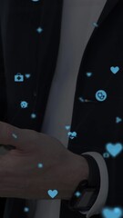 Poster - Animation of network of connections with icons over men using smartphone