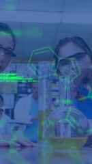 Poster - Animation of data processing and chemical formula over diverse schoolchildren and teacher