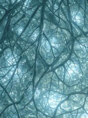 Poster - Abstract network of branching structures with a blue and white color scheme and a glowing effect