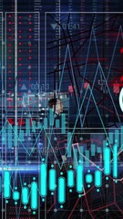 Poster - Animation of financial data processing and scope scanning over digital icons