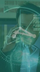 Poster - Animation of interface with data processing over asian businessman talking on smartphone