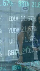 Poster - Animation of financial data processing over businesswomen