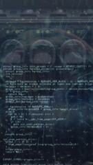 Poster - Animation of globe, dots and programming language over back panel of server data storage