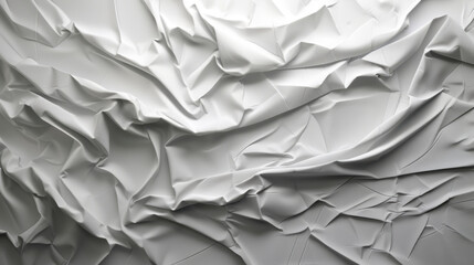 Poster - Crumpled white paper texture creates abstract background with intricate folds and shadows, evoking sense of depth and movement. This versatile surface can enhance various design projects