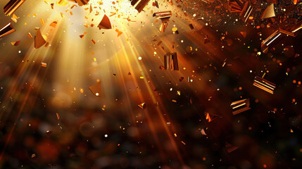 Poster - Stunning abstract celebration background featuring golden confetti and shimmering light rays, creating festive atmosphere perfect for events and parties