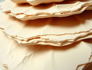 Poster - Abstract view of layered beige paper with rough edges and soft lighting evoking texture and depth,