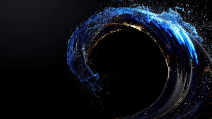 Poster - Stunning abstract digital wave, resembling shape of Earth, showcases vibrant blue tones and dynamic splashes against dark background, evoking sense of movement and energy