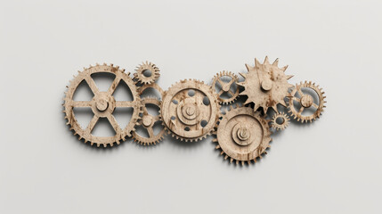 Poster - Abstract gears interlocking with soft shadows create visually striking composition, showcasing intricate details and textures that evoke sense of mechanical elegance