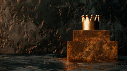 Poster - Stunning abstract representation of golden crown atop two gleaming blocks, symbolizing achievement and aspiration. warm tones and textured background evoke sense of luxury and elegance