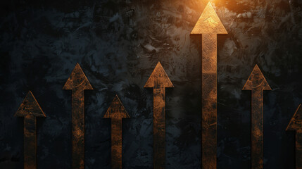 Poster - Abstract light background with floating arrows symbolizing growth and progress, creating dynamic and inspiring atmosphere. warm tones enhance visual impact