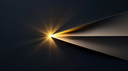 Poster - Striking abstract image featuring paper chart folding into D arrow shape, illuminated by radiant golden light. interplay of shadows and highlights creates dynamic visual effect