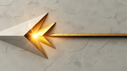 Poster - Striking abstract design featuring golden arrow emerging from textured wall, symbolizing direction and progress. interplay of light and shadow adds depth and intrigue to composition
