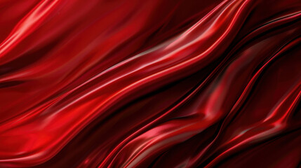 Poster - Luxurious red silk fabric flowing gracefully, showcasing smooth curves and vibrant texture. rich color and sheen evoke sense of elegance and warmth, perfect for various design applications