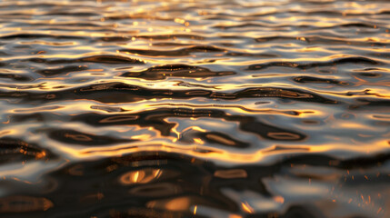 Poster - Glossy water surface reflects warm light, creating abstract ripple texture that evokes sense of calm and tranquility. shimmering patterns dance across water, inviting contemplation
