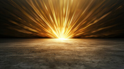 Poster - Radiant glow emerges from horizon, casting soft light rays across textured surface, creating abstract and warm atmosphere that evokes feelings of hope and tranquility