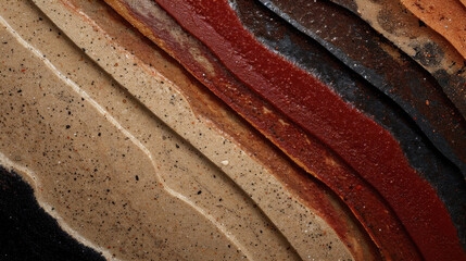 Poster - Abstract streaks of colored sand texture on flat surface create visually striking pattern. layers of sand in various shades evoke sense of natural beauty and artistic expression
