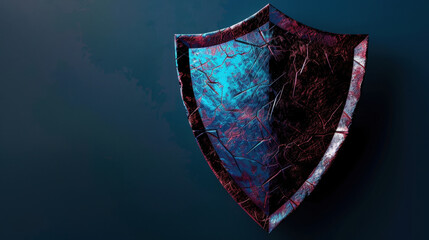 Poster - Striking abstract shield design symbolizes protection and security against digital threats, featuring textured surface with vibrant colors and intricate patterns