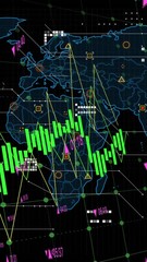 Poster - Animation of data processing over world map against black background