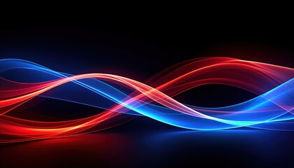 Poster - Abstract Digital Wave Pattern of Red and Blue Glowing Curved Lines on Black Background