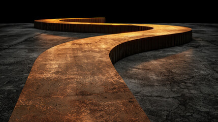 Poster - winding path made of textured material glows warmly against dark background, creating sense of movem