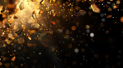 Aufkleber - Glowing golden confetti lights create magical atmosphere with shimmering particles and fragments, evoking sense of celebration and joy. dynamic composition captures essence of festivity