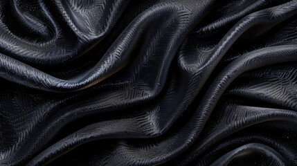 Poster - Luxurious black fabric texture with soft waves and subtle sheen, perfect for elegant designs and fashion applications. intricate pattern adds depth and sophistication to any project