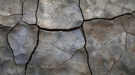 Poster - Closeup of concrete surface showing fine cracks and texture, highlighting natural aging process and wear. intricate patterns evoke sense of rugged beauty and resilience