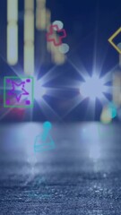 Poster - Animation of multiple video game icons floating against city traffic at night